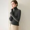 Suéter 100% cachemira pura para mujer, de cuello alto, listo para usar, ajuste slim para otoño e invierno, cuello alto apilado, camiseta base de punto ajustada