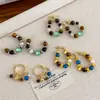 Pendientes de Cuentas de Colores Contrastantes con Ojo de Tigre y Ojo de Gato Estilo Retro Artístico ~ Nuevo Estilo Chino para Mujer, Pendientes Nuevos de Estilo Étnico