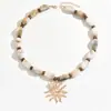 Collar de cuentas irregulares estilo transfronterizo europeo y americano Cadena para la clavícula estilo vacacional casual Accesorio de girasol