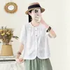Top de Verano 2026 Nuevo Cuello Redondo Algodón Puro Bordado Manga Corta, de Botones, Juvenil, Versátil, Blusa Chic