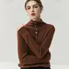 Suéter base de malha feminina de cashmere com borda enrolada, moda minimalista, gola semi-alta, camada interna, grosso, solto, afina a silhueta, manga longa