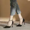 Sandalias de una tira estilo nuevo 2025 para mujer, Zapatos de tacón de aguja con punta fina para faldas, Tacones altos con diseño hueco estilo hada