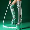 Botas de Plataforma Impermeables de Tacón Súper Alto de 20 cm Nuevas de Caña Alta Moda para Escenario Show Performance Otoño e Invierno Discoteca