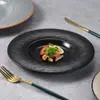 Prato de chapéu de palha atacado personalizado de alta qualidade para hotel restaurante prato do dia preto liso imitação de madeira grão de madeira prato de melamina imitação de porcelana