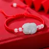 Pulsera de cuerda roja con colgante luantong de cuentas de jade natural de la suerte, estilo étnico tejido a mano, moda para hombre y mujer