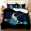 Capa de edredom estampada com estampa de astronauta espacial de desenho animado, conjunto de três peças para decoração de quarto de menino e menina