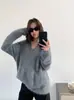 Suéter de punto para mujer, cuello en V, mezcla de lana y cachemira, con hilo de cuentas doradas estilo coreano, corte holgado, suave y cómodo, de manga larga, para otoño e invierno