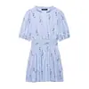 Vestido de Primavera 2026 Nuevo para Mujer, Cuello Redondo, Bordado Prenzado Estampado, Casual de Manga Corta, Estilo Retro, Estilo Europeo y Americano