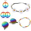 Gafas Hippies Bohemias de los 70 Pendientes con Símbolo de la Paz Collar Guirnalda Diadema Set Pasarela
