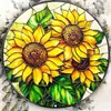 Letrero redondo de hojalata con efecto vidriera vintage con sol, luna, flores, pájaros y paisaje, pintura decorativa patriótica en placa de aluminio y hojalata para comercio transfronterizo