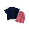 Conjunto Casual Sencillo de Camisa de Mezclilla Dianxi para Bebés Niños, Nuevo Conjunto de Dos Piezas Veraniego de Camisa de Manga Corta y Pantalones a Cuadros