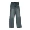 Jeans de pierna ancha color gris cemento para mujer otoño 2024 nuevos de cintura alta sueltos de caída rectos estilo high street americano