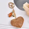 Nuevo Estilo Chanel Corazón de Melocotón Pedrería Cuero Llavero Borla Colgante Llavero Corea del Sur Franela Diamante Llavero