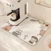 Tapete Drenante Cartoon Fofo para Bancada de Cozinha Mesa de Jantar Tigela Hashi Copo Tapete de Isolamento Térmico Mesa de Lavar Louça Tapete Absorvente de Terra de Diatomáceas