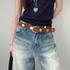Cinto Studded Melard Brown de Alta Resistência para Mulheres, Estilo Punk em Camurça, Combinado com Jeans, Cinto Estreitador de Cintura