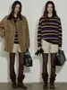 Lofi Eligió Color Contrastante Cuello Polo Rayas Tejido de Punto Mujer Invierno Nuevo Versátil de Gama Alta