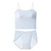 2026 Nuevo Conjunto de Lencería Camisola de Seda Sin Costuras para Mujer con Copas Fijas, No Requiere Sujetador, Estampado Hermoso Espalda Conjunto de Dos Piezas