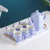 Conjunto de Cerâmica para Água de Luxo Leve com Bandeja, Xícaras de Chá para Sala de Estar, Conjunto de Chá, Bule, Conjunto Doméstico de Alto Padrão com Bandeja, Presente de Inauguração