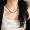 Colar Corrente Clavícula Estilo Boêmio com Design de Concha Natural e Turquesa Artificial
