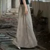 (Personalizado)26 Falda Midi Larga Versátil Artística Holgada de Algodón Lino Ramio Tie-dye Estilo Chino Nuevo Cintura Elástica Otoño