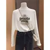 Camiseta de manga larga para mujer con cuello semi-alto de terciopelo alemán cepillado, moderna y versátil, camiseta base gruesa gris para invierno