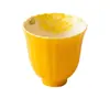 Taza de Té de Cerámica con Peonías Pintadas a Mano en Amarillo Limón, Color Bajo Esmalte, Juego de Té Kung Fu Completamente Pintado a Mano, Taza Individual para Uso Doméstico