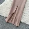 Elegante Vestido de Punto con Cuello en V para Mujer 2026 Otoño Adelgazante Manga Larga Estilo Perezoso Suave Falda Larga