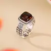 Yuebao Joias Prata Esterlina S925 Âmbar Sangue Ábaco Moeda de Cobre Quadrado Ajustável Retro Estilo Chinês Popular Anel de Prata