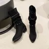 Fivela de Cinto Grande Europeia e Americana Botas de Cavaleiro em Camurça para Mulheres Outono e Inverno Nova Moda Retrô Versátil Botas Martin
