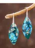 Venta Caliente Transfronteriza Forma de Hoja de Piedra Natural Color Piedra Emperador Aretes gancho de plata Siete Colores Día de San Valentín Curación Mujer