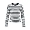 Camiseta a Rayas de Manga Larga Retro Chic Americana para Mujer, Primavera y Otoño, Bloque de Color, Ropa Interior para Primavera y Otoño, Top Ajustado