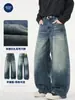 Pantalones Vaqueros Muqiu para Hombre Lavado Vintage Desgastado Bigotes de Gato Cuchillo Curvo, Pantalones Largos Holgados Baggy Unisex