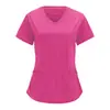 Ropa de Trabajo Estilo Enfermera Europea y Americana Transfronteriza Camisa de Color Puro Cuello en V Pantalones con Bolsillo Grande de Solapa Camiseta de Manga Corta Talla Estándar/Talla Grande para Mujer