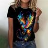 Hermosa Camiseta de Mujer con Estampado de Fénix Impresa en 3D Camiseta Casual de Verano de Manga Corta Retro Impresionante Top de Cuello Redondo Camiseta