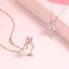 Collar Original con Lazo de Cinta de Corazón para Mujer Estilo Coreano Pequeño Fresco Colgante en Forma de Corazón Zirconio Rosa Cadena para Suéter de Nicho Plata de Ley