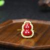 Anel de cinábrio com alto teor de areia dourada roxa incrustada com diamantes completos, anel de cinábrio leve de minério bruto de luxo, atacado