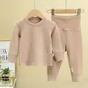 Pijama de Bebé de Cintura Alta con Protección para la Barriga Ropa de Otoño de Terciopelo y Pantalones Forrados de Polar Ropa Interior Térmica de Cuello Alto sin Huesos para Niños