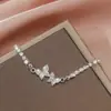 Joia Popular de Presente Transfronteiriça da Amazon Design Simples de Luxo Leve Borboleta Dupla Cravejada de Diamantes Pulseira Puxável para Melhor Amiga para Mulheres