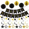 Conjunto de Decoração Colorido Multicor Tema Festa de Aniversário Banner de Estrela Pentagrama Espiral Favo de Mel Azul Preto Dourado