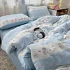 Juego de cuatro piezas de gasa de algodón burbuja Xiaozhu Clase A, estilo fresco y simple, adecuado para camas individuales o dobles de dormitorio, para usar en ropa de cama del hogar durante todo el año