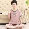 Pijamas de Algodón para Mujer Verano Manga Corta Pantalones Capri Coreanos para Madres de Mediana Edad y Mayores Lujo y Noble Talla Grande Traje de Ropa para el Hogar