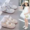 Zapatos Mary Jane Estrellados con Pedrería de Hada para Niñas 2026 Nuevos Sandalias de Punta Cerrada con Malla de Encaje y Moño para Bebé