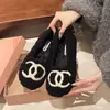 Zapatos de algodón de un paso suela suave de pelo zapatos tipo frijol fondo plano para uso en exteriores estilo Coco Chanel punta redonda zapatos de corte bajo con más terciopelo para mujer otoño e invierno
