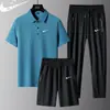 2025 Nuevo Verano Transpirable Refrescante Camisa Polo Conjunto de Camisetas para Hombre Conjunto de Tres Piezas Transpirable de Seda de Hielo de Manga Corta