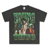 Camiseta de Manga Curta Estampada Vintage Hip-Hop Young Thug Moletom Pesado de Gola Redonda de Manga Comprida com Capuz