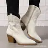 Botas de Mujer Juyuan 2026 Nuevas de Gran Tamaño Bordadas de Caña Baja Deseo Botas de Cuero para Mujer Amazon con Tacones Gruesos y Bordado