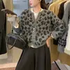 Cardigan de Punto con Estampado de Leopardo Retro de Gama Alta para Otoño e Invierno Nuevo en Corea, Suéter Chaqueta Holgado Estilo Perezoso a la Moda para Mujer, Tendencia