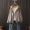 Estilo Nuevo Primavera y Otoño Holgado Versátil Casual Manga Larga Holgado Talla Grande Doble Capa Gasa de Algodón Lunares Con Capucha Chaqueta Corta