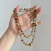 Cadena de suéter larga de cuentas versátil de alta gama Otoño Invierno para mujer, Collar en capas Ámbar Maillard Ojo de Tigre Perla