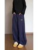 Pantalones de Chándal Machete Azul Marino para Hombre Invierno Holgados Estilo Perezoso Forrados de Felpa Gruesos Casuales Pierna Recta Ancha